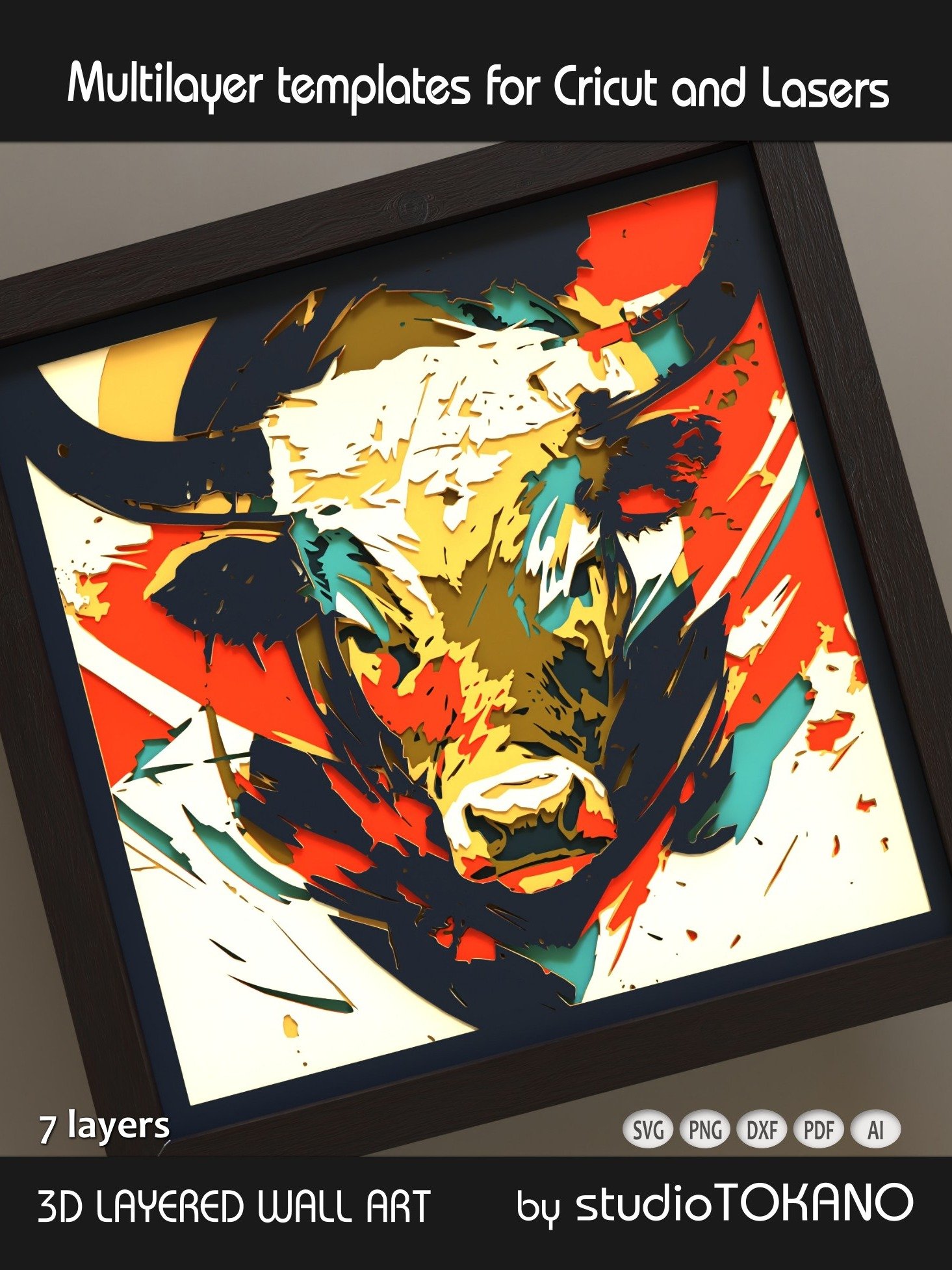 Bull 3D Layered SVG product image (2)