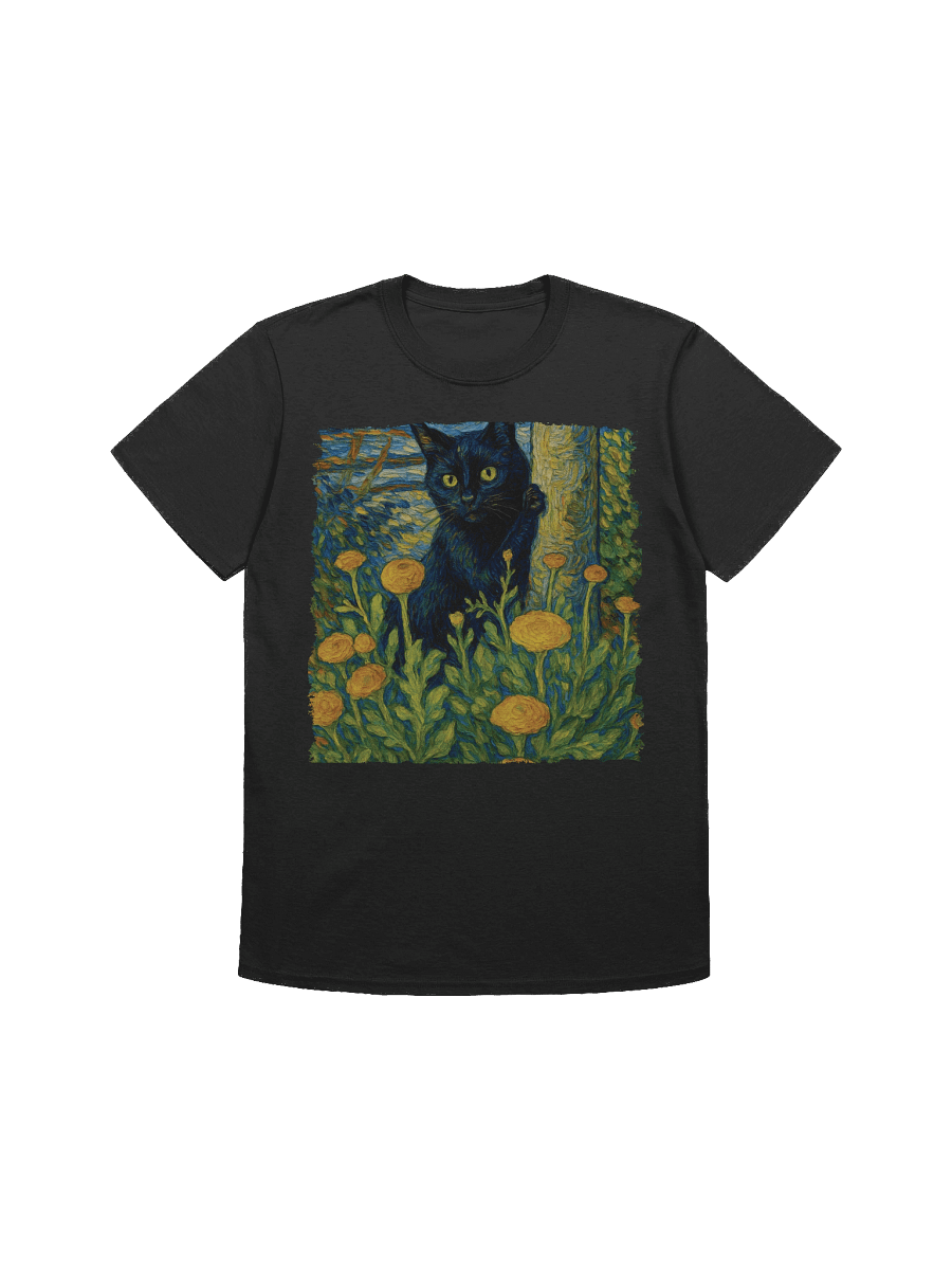Van Gogh Peeking Black Cat T-Shirt product image (8)