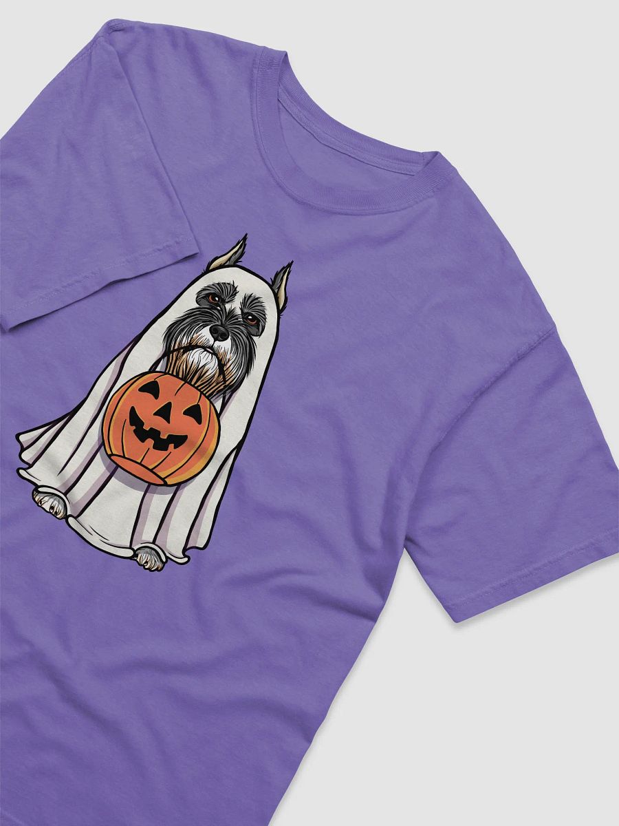 Funny Halloween Schnauzer(Cropped Ears) T-Shirt | Funny Schnauzer Wearing a Ghost Costume and Holding a Pumpkin Basket product image (29)