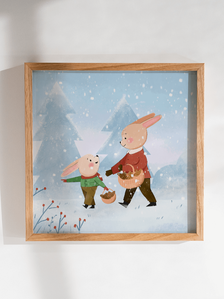 Zimowy Plakat dla Dzieci, Króliczki do Druku. Printable Winter Art Print - Cute Rabbits for Children. product image (1)