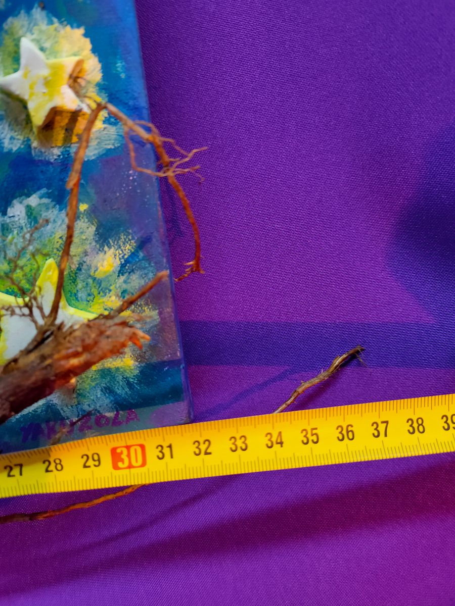 Instalação Mocho, Quadro mocho 3D, noite estrelada, tela pintada, estrelas cerâmica, Item feito à mão product image (11)