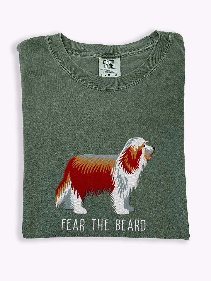 Fear the Beard T-Shirt(Embroidered) of a Bearded Collie(Red) product image (1)