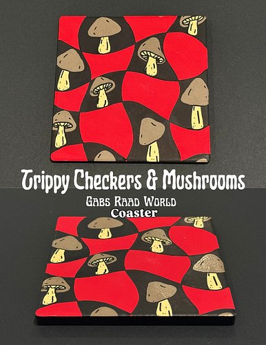 Ceramic Hand Painted Coasters ~ Mushrooms & Trippy Red Checkers 🍄‍🟫❤️🏁☕️

This piece can be bought as a set of 2 in the same ...
