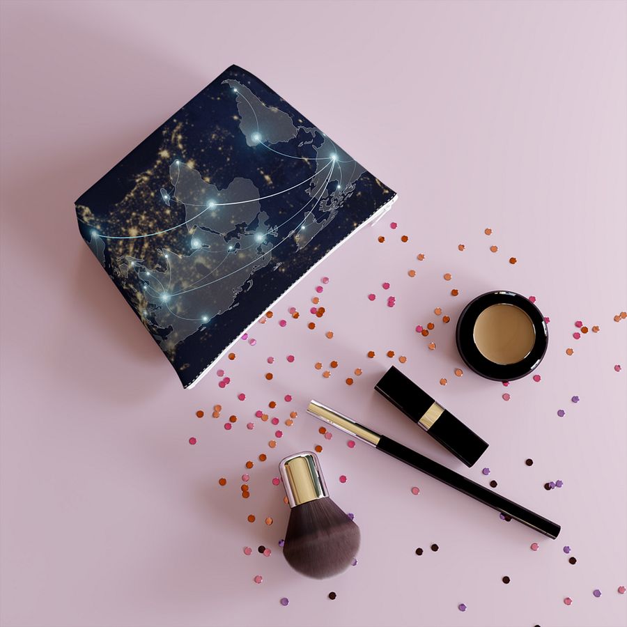 Cotton Cosmetic Bag - Night Flight Route product image (2)