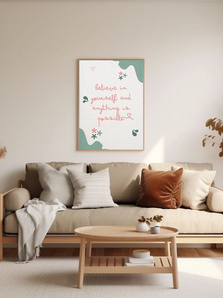 Inspirational Quote Wall Art - 'Believe in Yourself' Motivational Poster, Minimalist Home Decor, Positive Affirmation Print Gift Present product image (2)