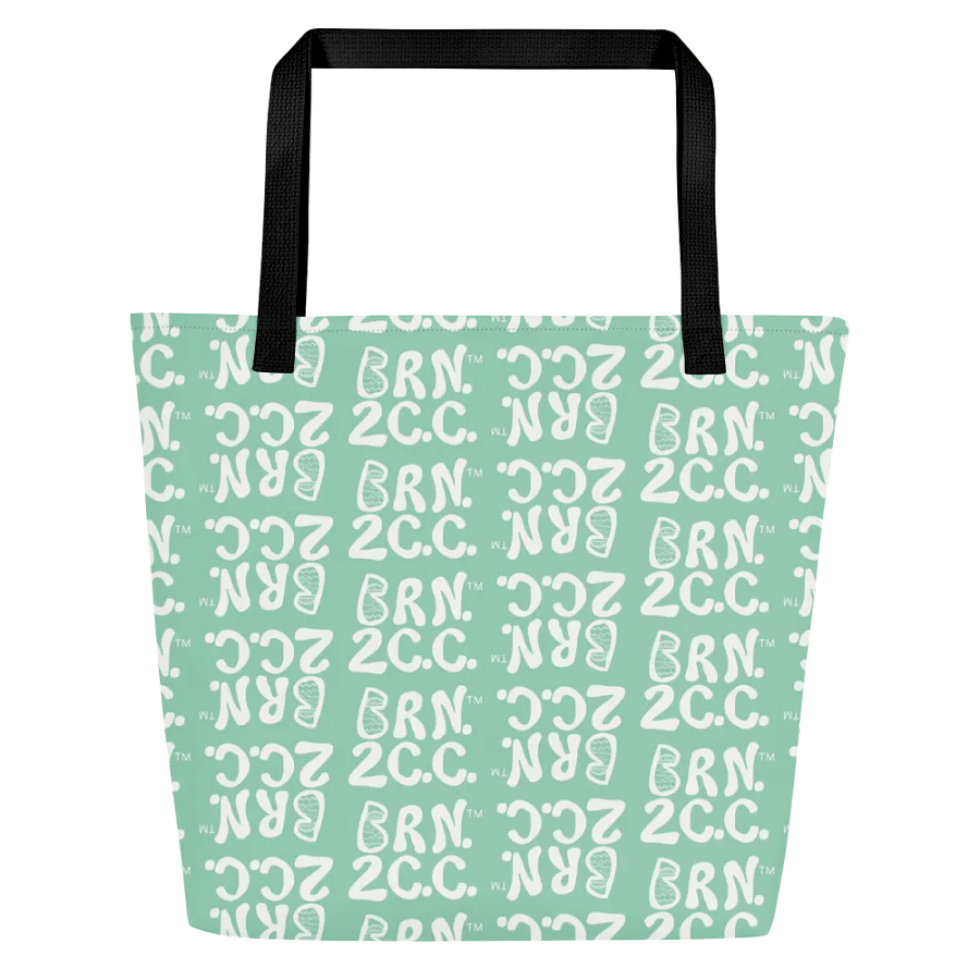 BRN.2C.C.™ | Large Tote Bag with Pocket | Coastal Classic | All-Over Logo Print | White Logo Repeat on Vista Blue Green product image (4)