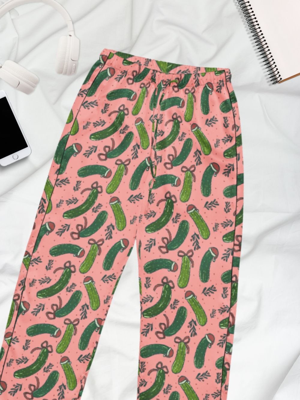 Christmas Pickles Patterned Pyjama Pants, Pink product image (1)
