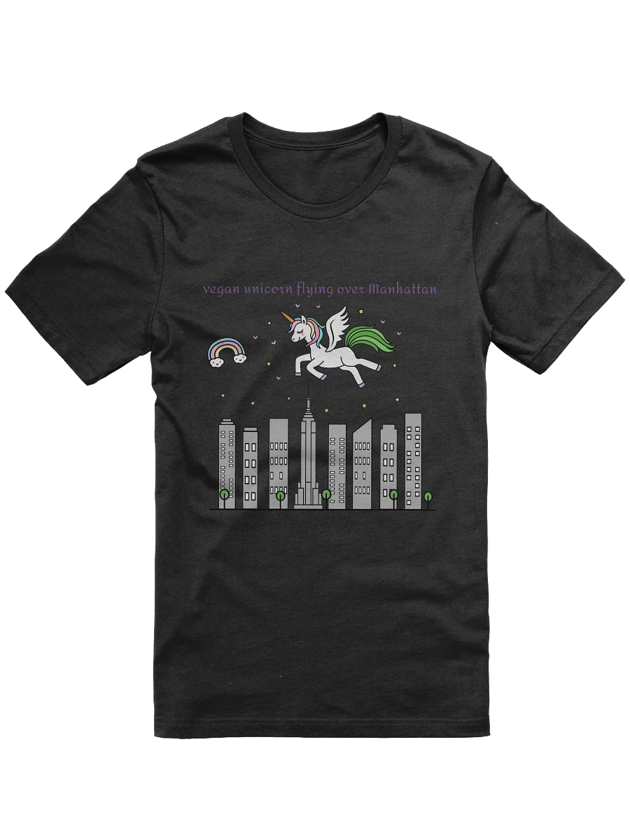 “Vegan Unicorn Flying Over Manhattan” Unisex Black T-Shirt product image (1)