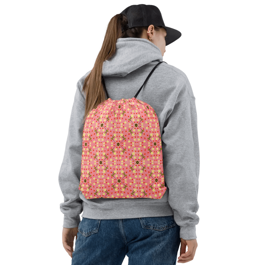 Hearts and Flowers Pink drawstring bag product image (2)