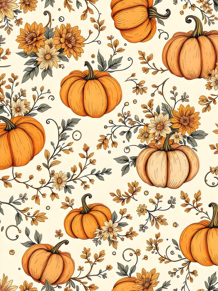 14 Autumn Pumpkin Floral Pattern - Vintage Harvest Season Aesthetic product image (1)
