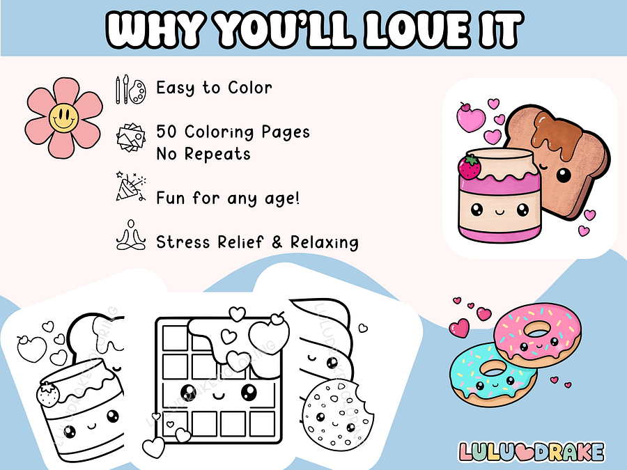 Sweet & Cute Kawaii Coloring Complete eBook, 50 Pages ★ DIGITAL ★ product image (3)