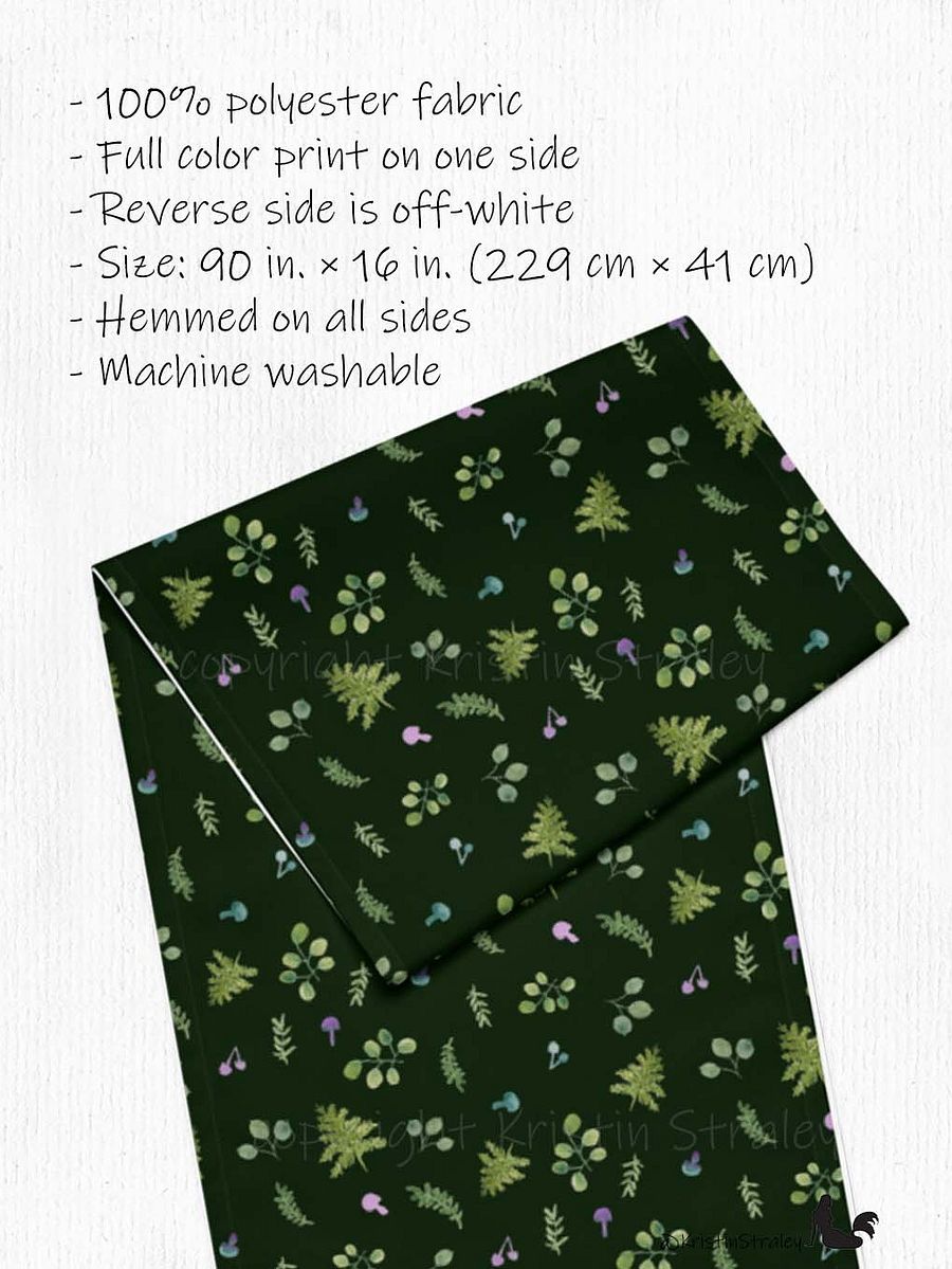 Woodland Ferns & Mushrooms on Dark Green Table Runner product image (2)