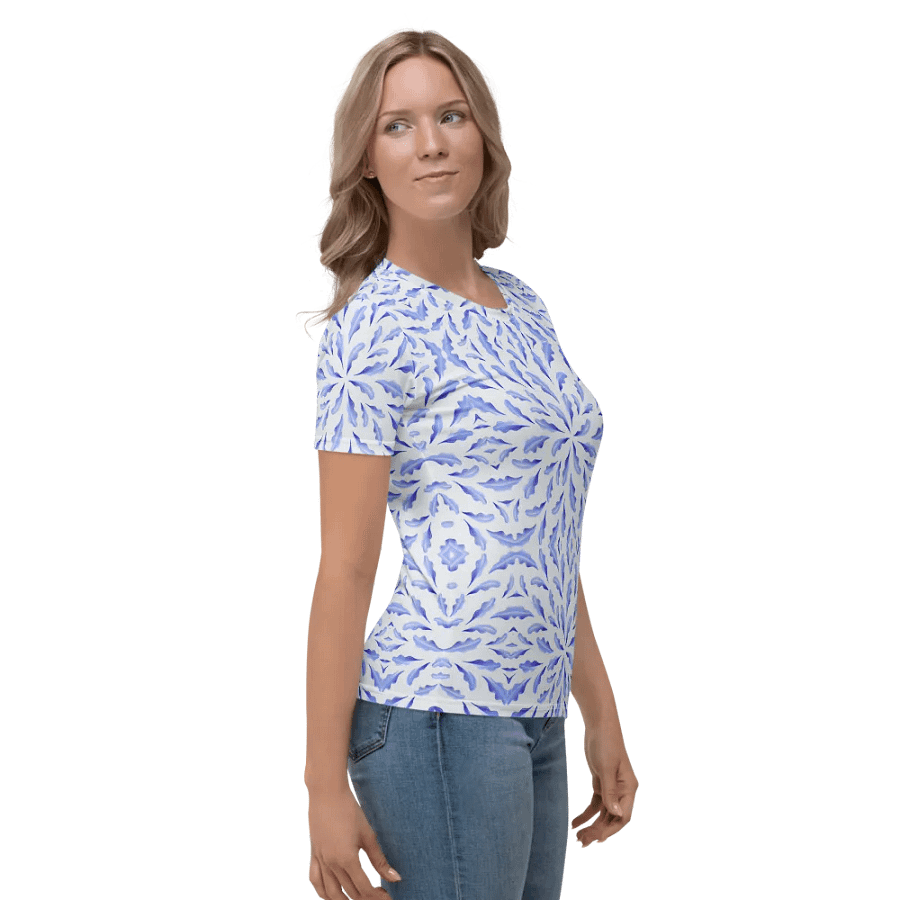 Blue Botanical Leaves All-Over Print Women's Crew Neck T-Shirt product image (4)