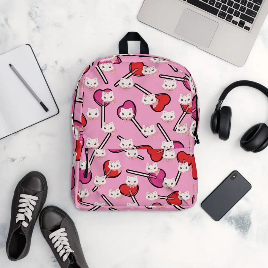 Whimsical Cat Faces All-Over Print Backpack for girls and students product image (12)