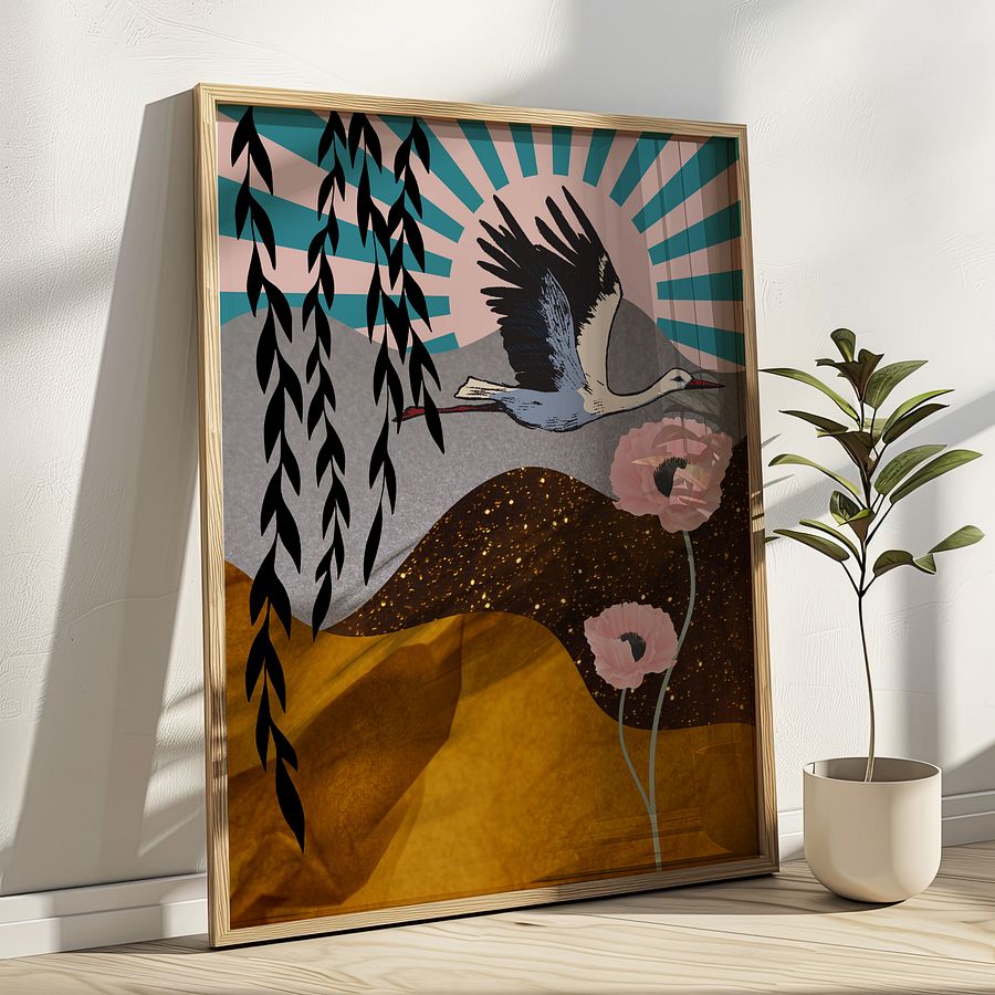 Japanese Red-Crowned Crane Collage Art Print product image (1)