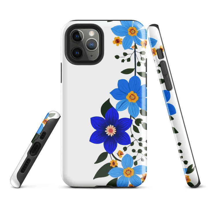Tough Phone Case for iPhone® - Blue Florals on White product image (1)