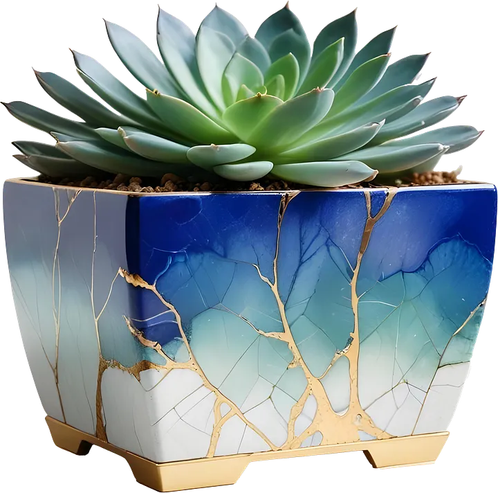 Kintsugi Elegance – Blue and White Ceramic Pot PNG product image (1)