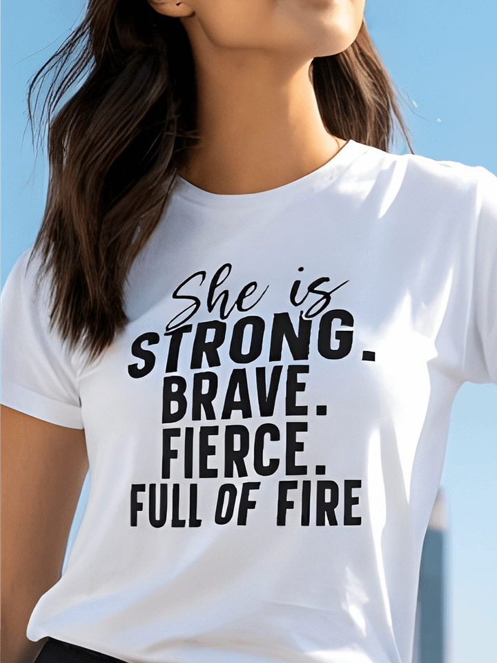 She Is Strong Brave Fierce Full Of Fire - Women's White T-Shirt product image (1)