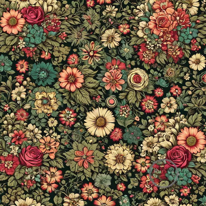 Seamless Pattern - Wilted Boho Floral Design on a Green Background product image (1)