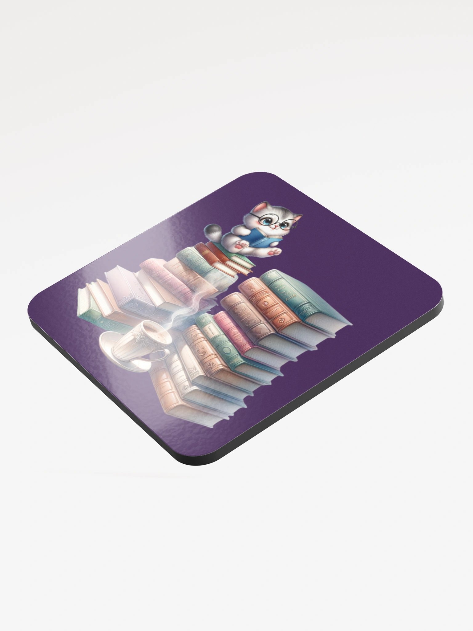 Whiskered Reader Cork Coaster product image (3)
