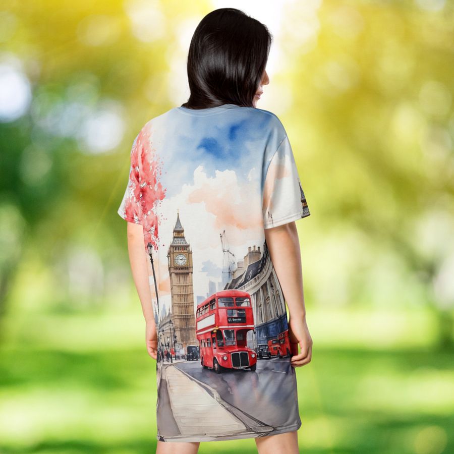 London England Watercolor All Over Print T-shirt Dress product image (3)