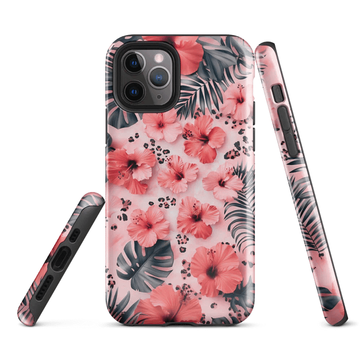 Pink Tropical Hibiscus Leopard Spots - Tough Phone Case product image (1)