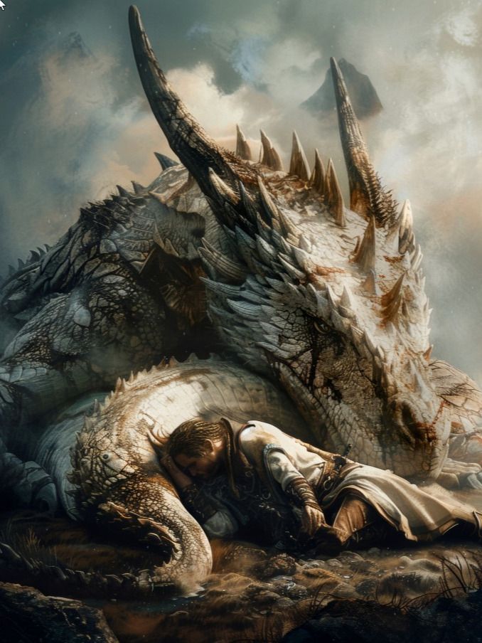 Warrior resting with his dragon - Digital download product image (1)