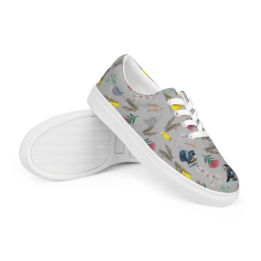 NZ Blooms and Birds Lace-Up Canvas Shoes (Grey) product image (7)