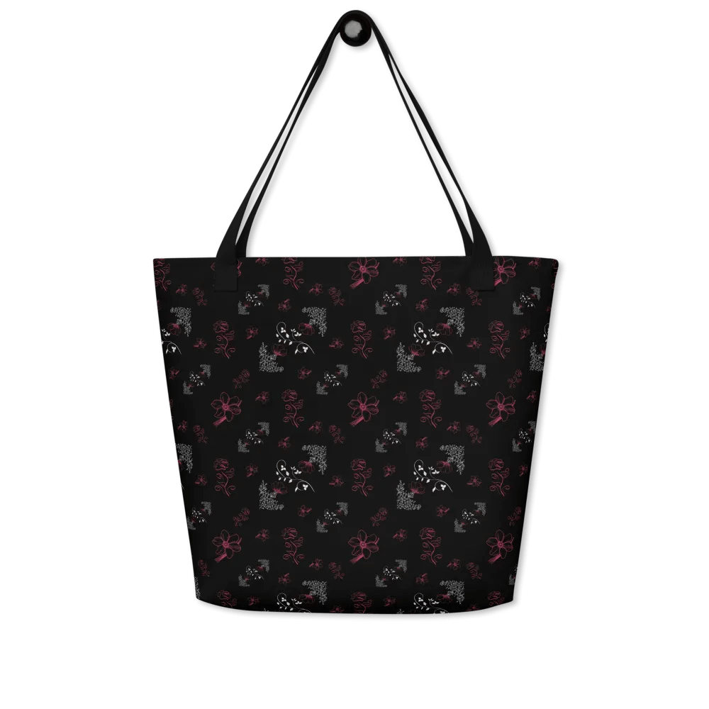 Magenta & White Flowers on Black Tote Bag product image (4)