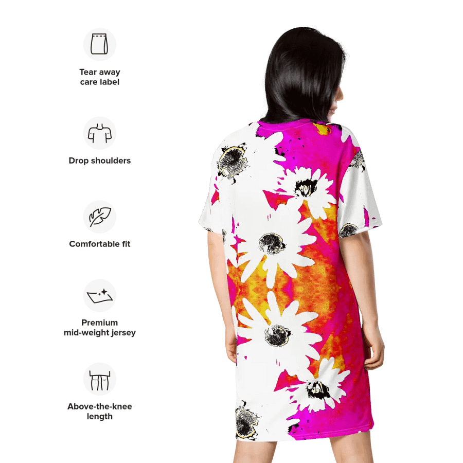 Abstract Vibrant Colourful Daises Ladies T Shirt Dress product image (10)