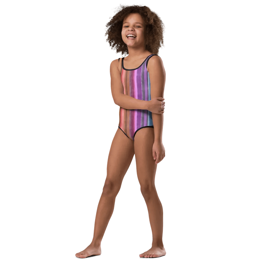 Cool Gouache Striped One-Piece Girls Swimsuit product image (4)