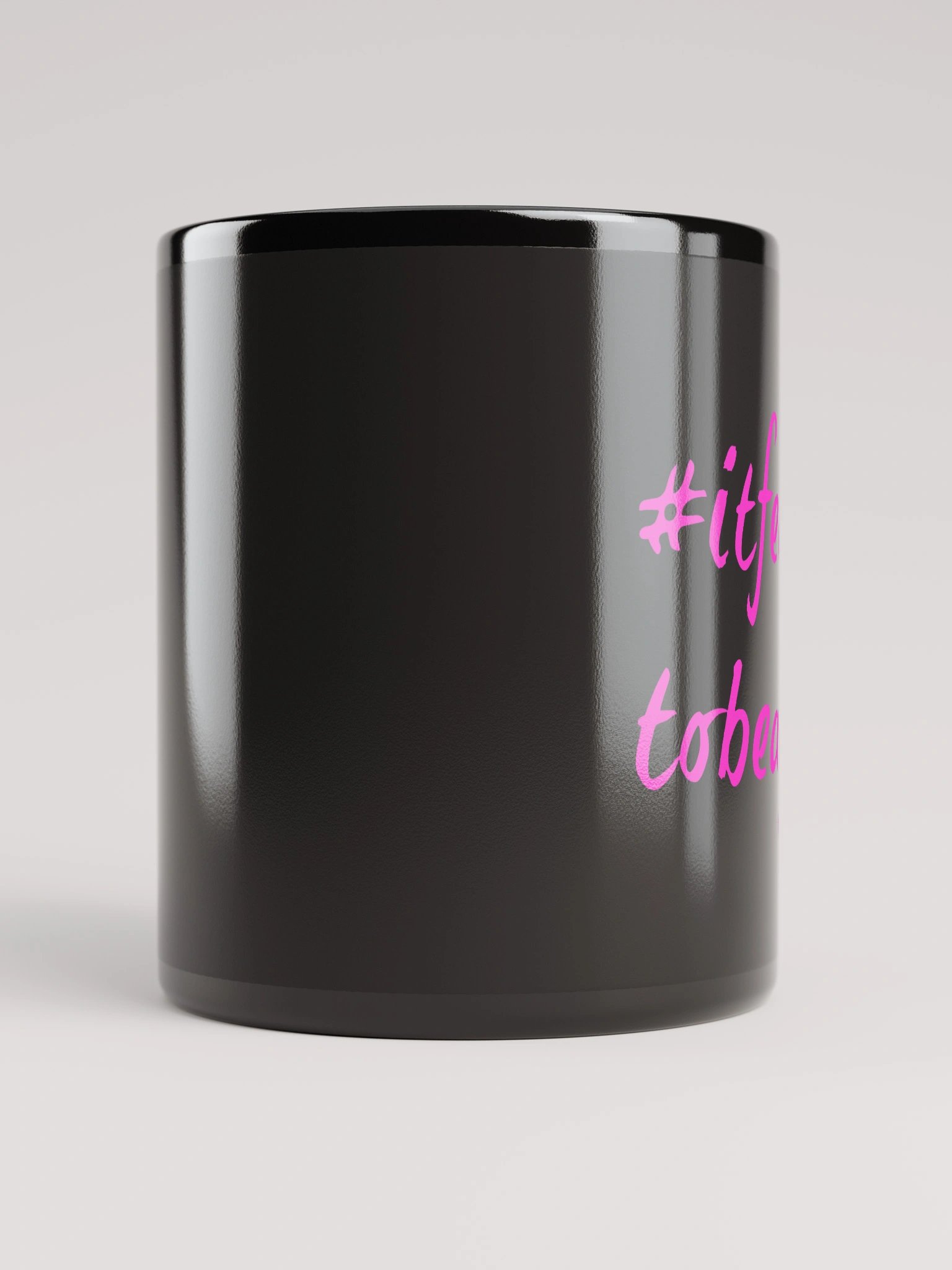 "It Feels Good to Be a Pianist" Black Glossy Mug with Neon Pink Script product image (9)
