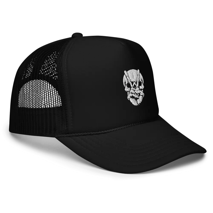 Bold Skull Art Foam Trucker Hat | AI Design peace skull image product image (1)