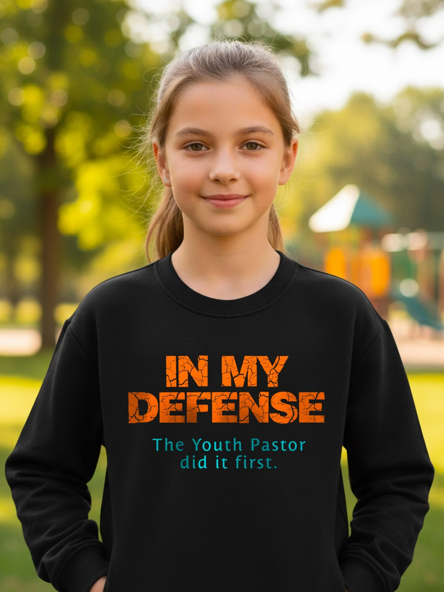 Funny In My Defense the Youth Pastor did it first Youth Crew Neck Sweatshirt product image (1)