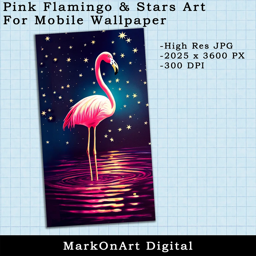Pink Flamingo And Stars Art For Mobile Phone Wallpaper or Lock Screen | High Res for iPhone or Android Cellphones product image (2)