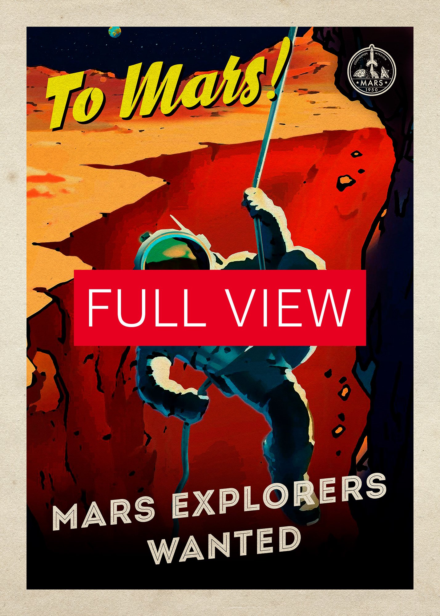 To Mars! Mars explorers wanted — Vintage space poster, retro space art, propaganda poster, retrofuturism art, retro sci-fi print product image (3)
