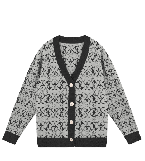 Jacquard Cardigan Ornamental Women's Grey product image (1)
