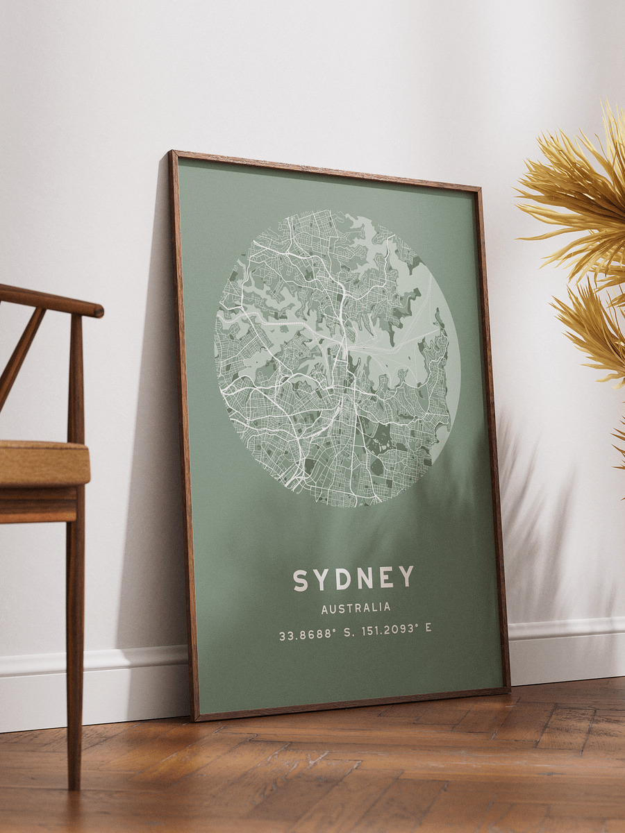 Sydney Street Map Poster – Sage Green Minimalist Circular City Art product image (2)