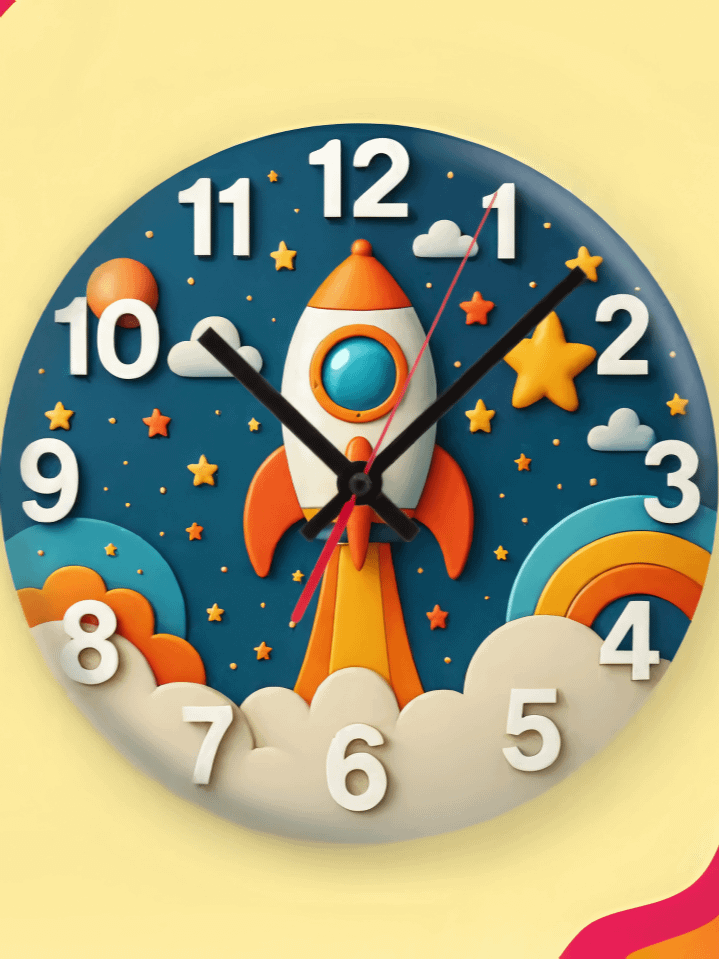Space Explorer Wall Clock PNG – Fun Rocket Ship Adventure Design for Kids – Perfect for Sublimation – High-Quality 300 DPI Instant Digital Download product image (1)