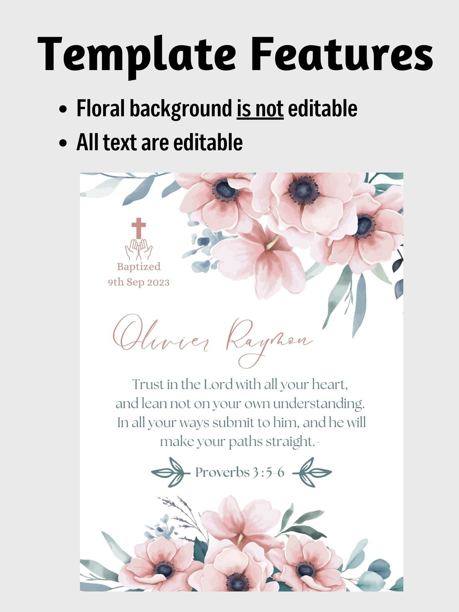 Water Colour Big Pink Flowers Baptism Canva Template product image (5)