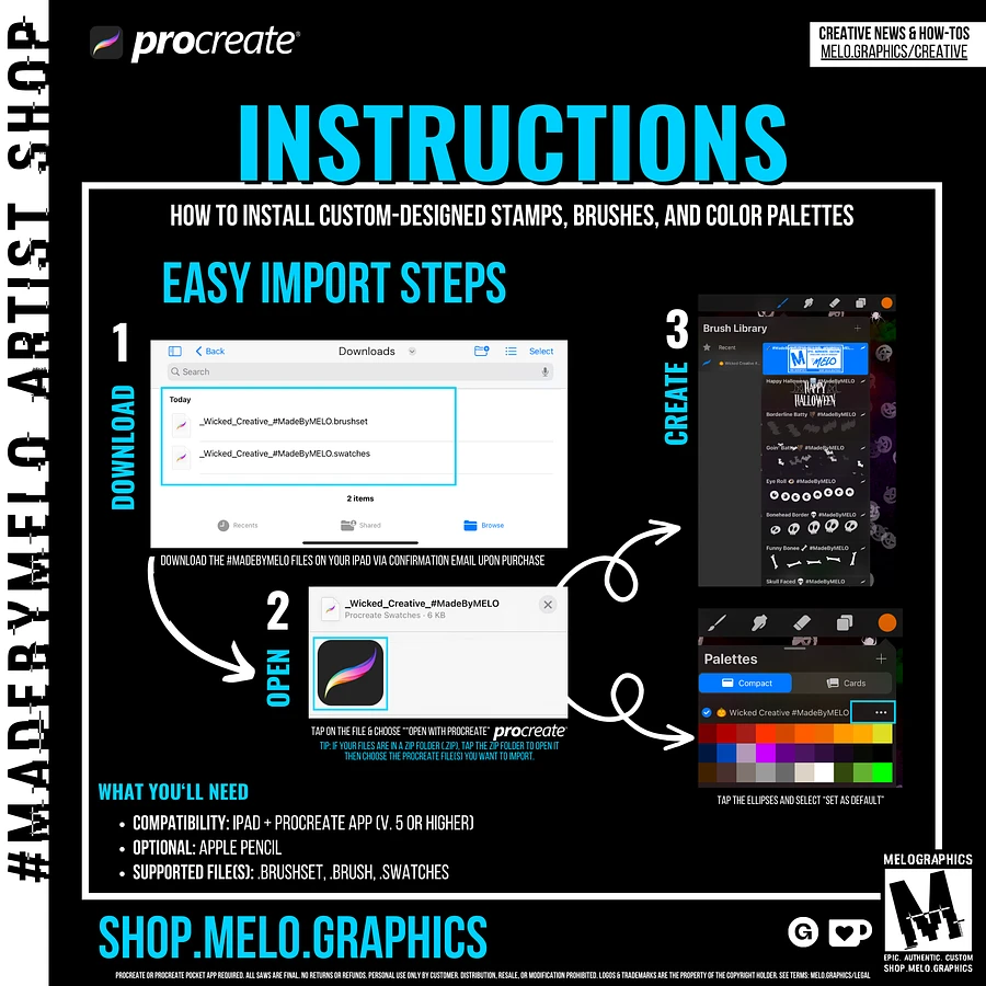 Neon Nights Procreate Light Pens & Grids Brush Set Bundle | #MadeByMELO product image (5)