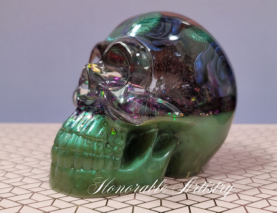 Roses and Green Resin Skull product image (4)