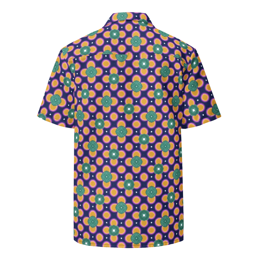 Hawaiin Style Shirt, Button Up, Unisex, Purple-Teal Green-Gold product image (3)