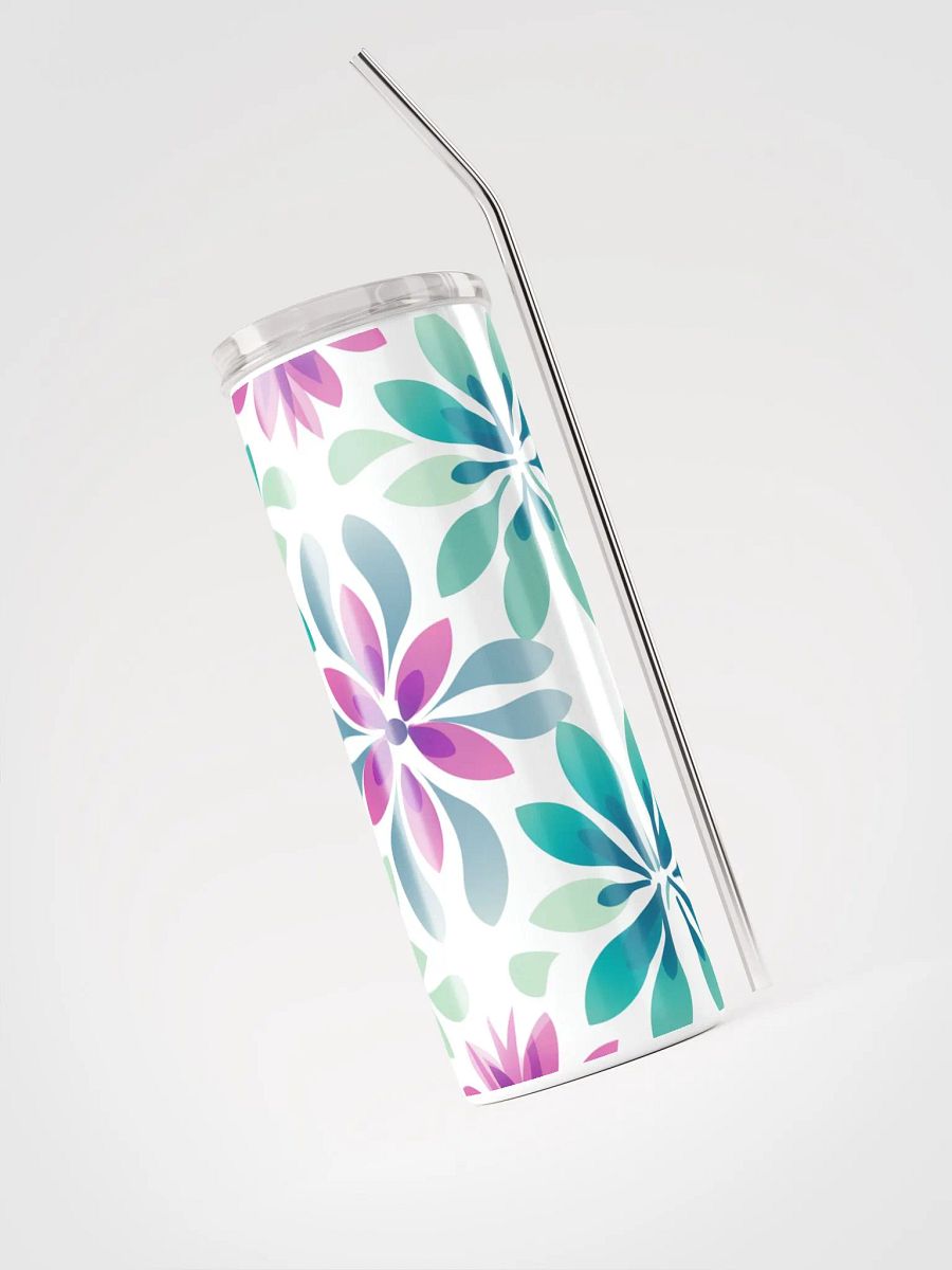 20oz Insulated Pastel Green Purple Leaves Flowers Blooms Stainless Steel Tumbler for hot and cold drinks product image (3)