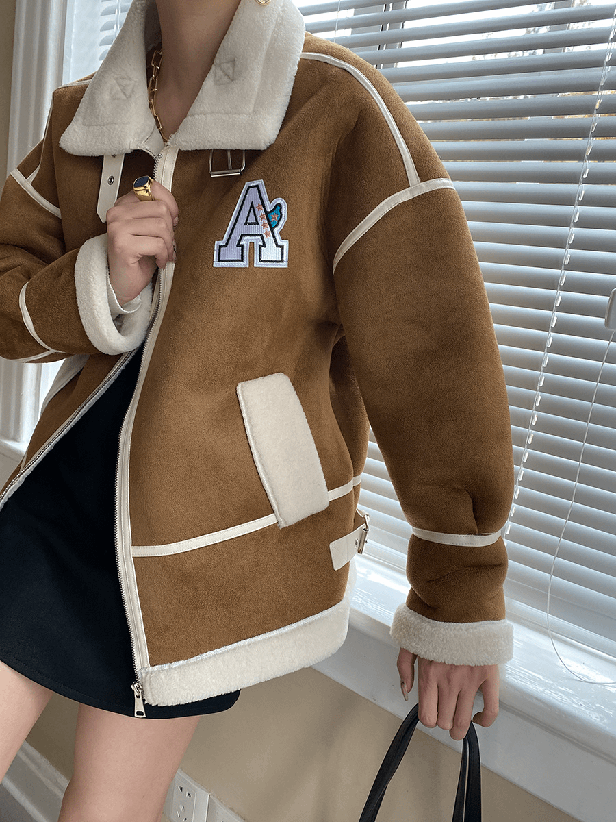 Color Contrast Large Lapel Fur Integrated New Coat product image (5)