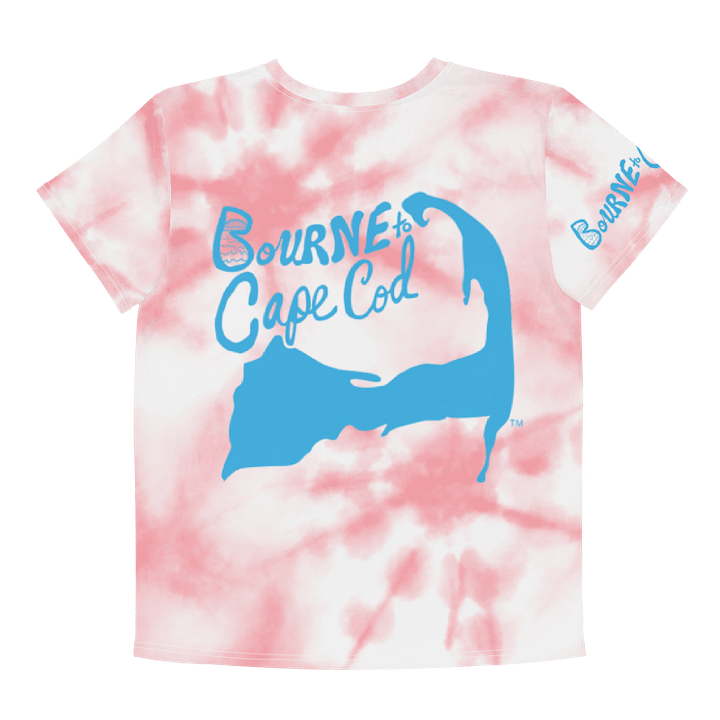 🦩YOUTH | Girls’ | BOURNE to Cape Cod™ | Logo Tee – All-Over Print | BRN.2C.C.™ | Coastal Cutie Vibes💖 | Blue Logo on Pink Tie-Dye product image (2)