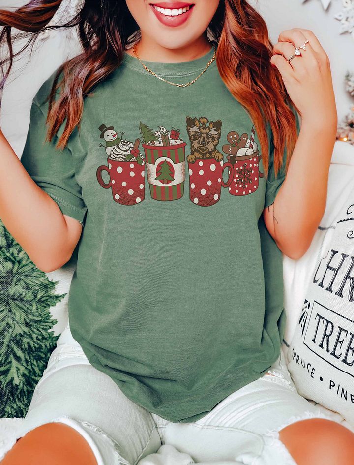 Cute Yorkshire Terrier in a Christmas Cup T-Shirt | Funny Christmas Yorkie Pup in a Cup product image (16)