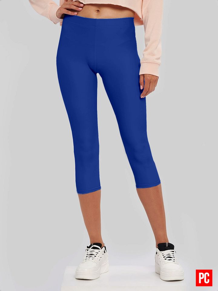 Plain Color Royal Blue Yoga Capri Leggings product image (1)