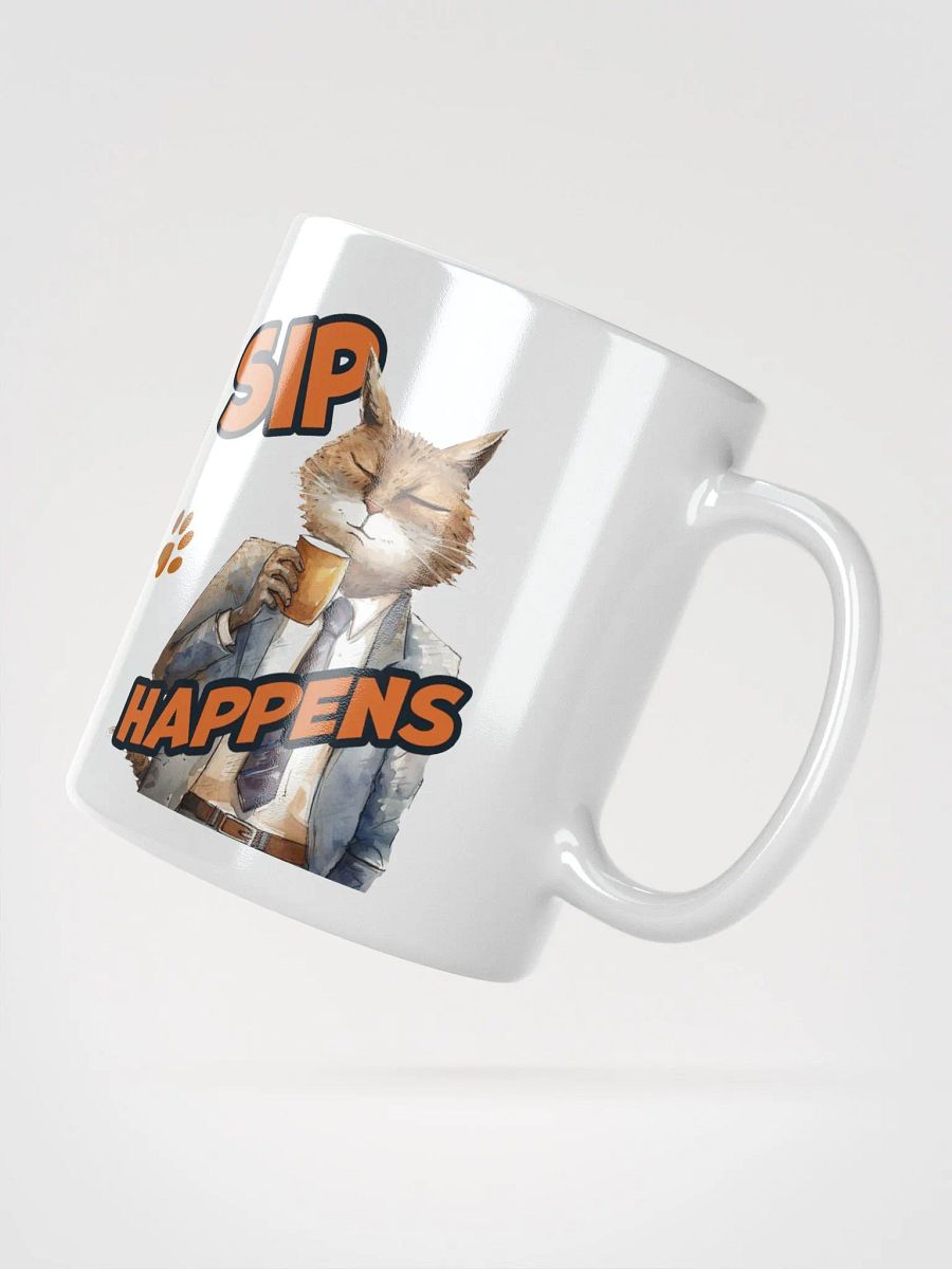 Cat Chat: "Sip happens." White glossy mug product image (11)