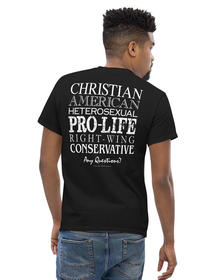 The Classic 101 T-Shirt, Patriotic Conservative Christian T-Shirt, Pro Life Right Wing Shirt, Heterosexual American Pride Tee, Political Graphic Shirt, Men & Women, White Print on Dark Shirt. product image (1)
